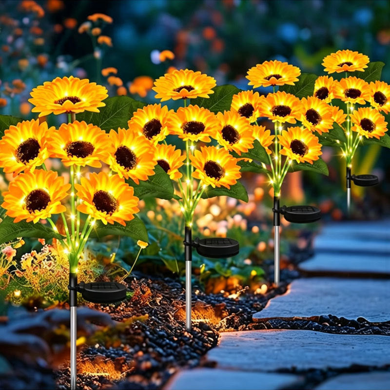 1Solar-Powered LED Sunflower Garden Stake Lamp With Waterproof Panel And Adjustable Stem Miroken