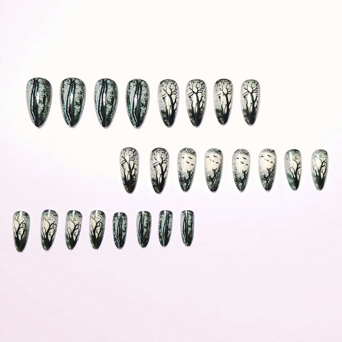 1Art nails with impressive forest motif Miroken