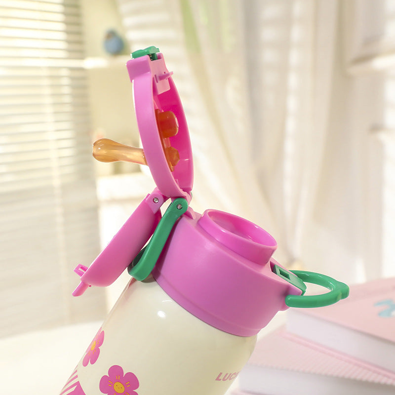 1Women's insulated drinking bottle with child-friendly design and practical carrying handle Miroken
