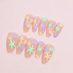 1Artistic Press-On Nail Design with Ocean-Inspired Accents Miroken