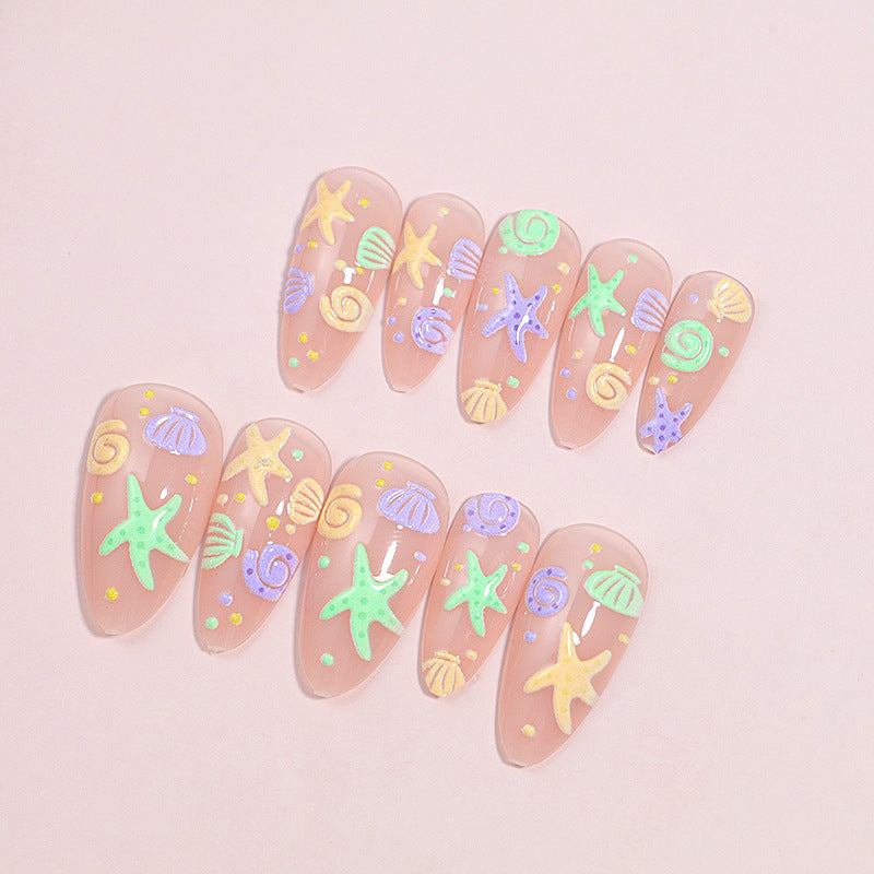1Artistic Press-On Nail Design with Ocean-Inspired Accents Miroken