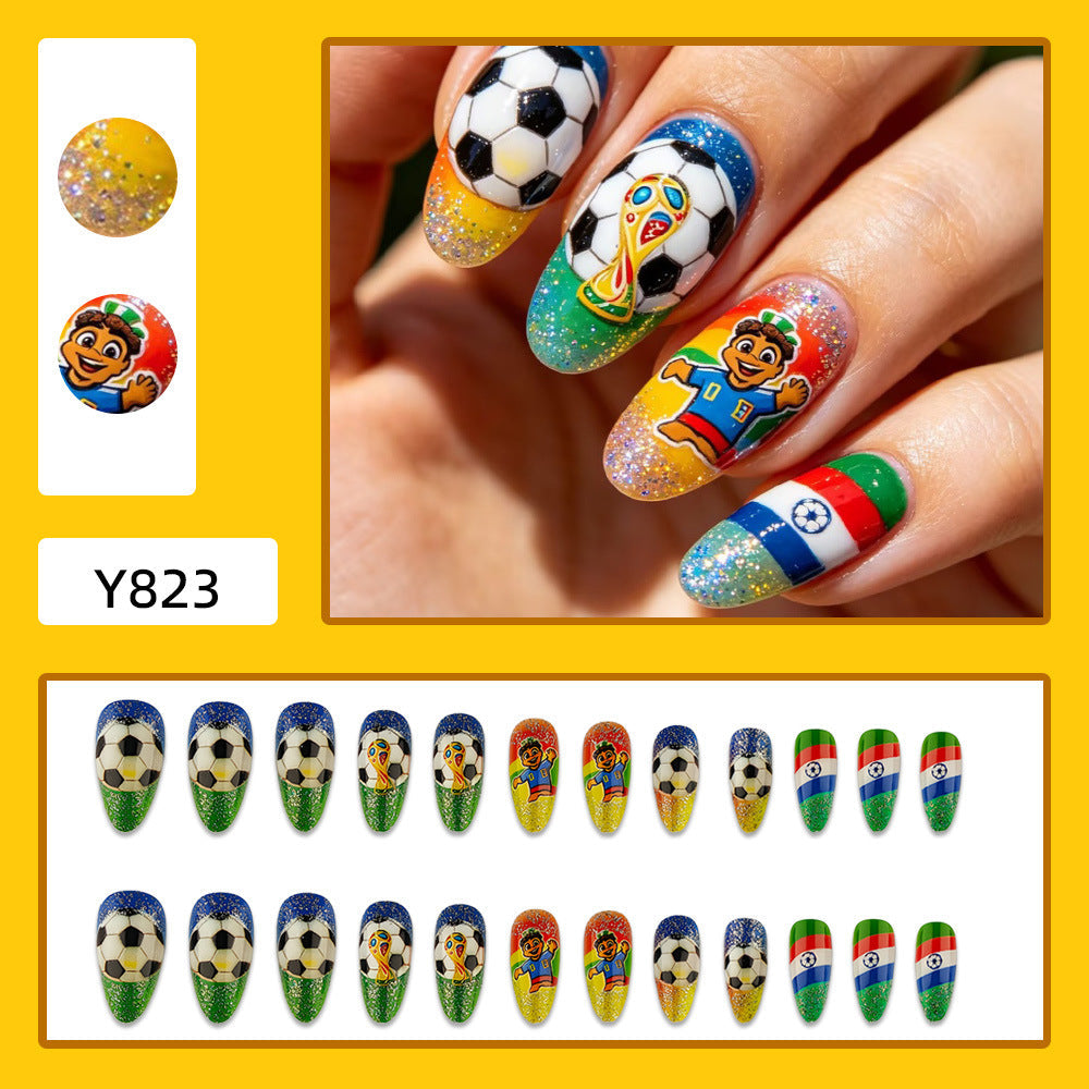 1Artificial nails with football motif and glitter accents Miroken
