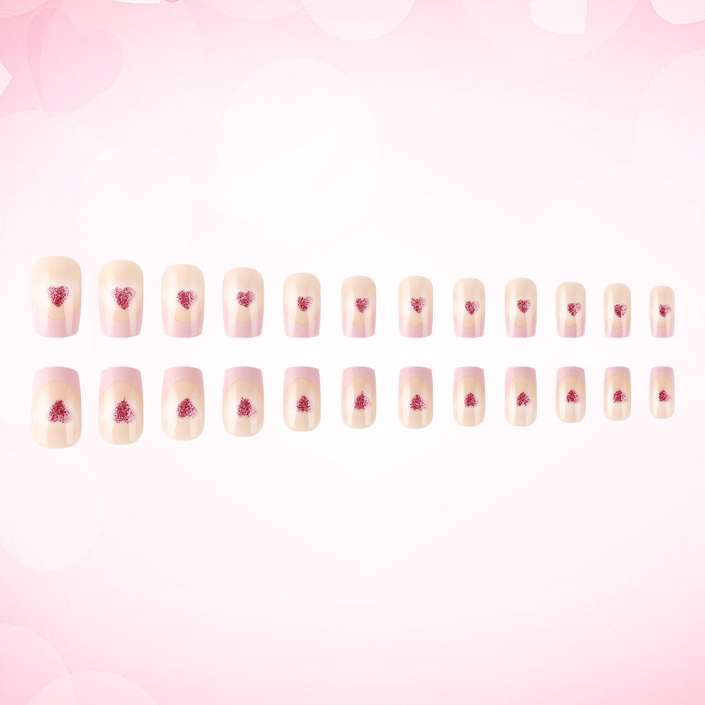 1Heart-Embellished French Tip Acrylic Nails Miroken