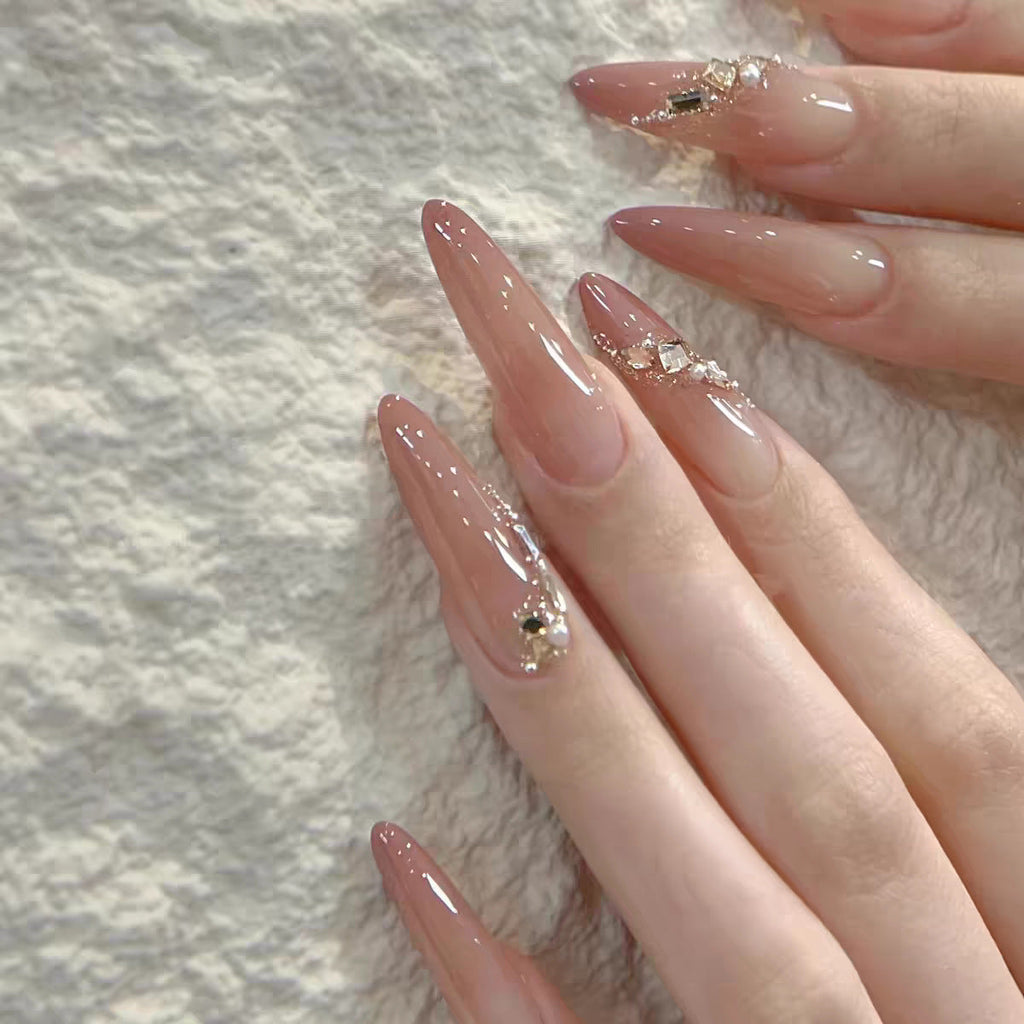1Artistic Press-On Nail Design with Decorative Silver Accents Miroken