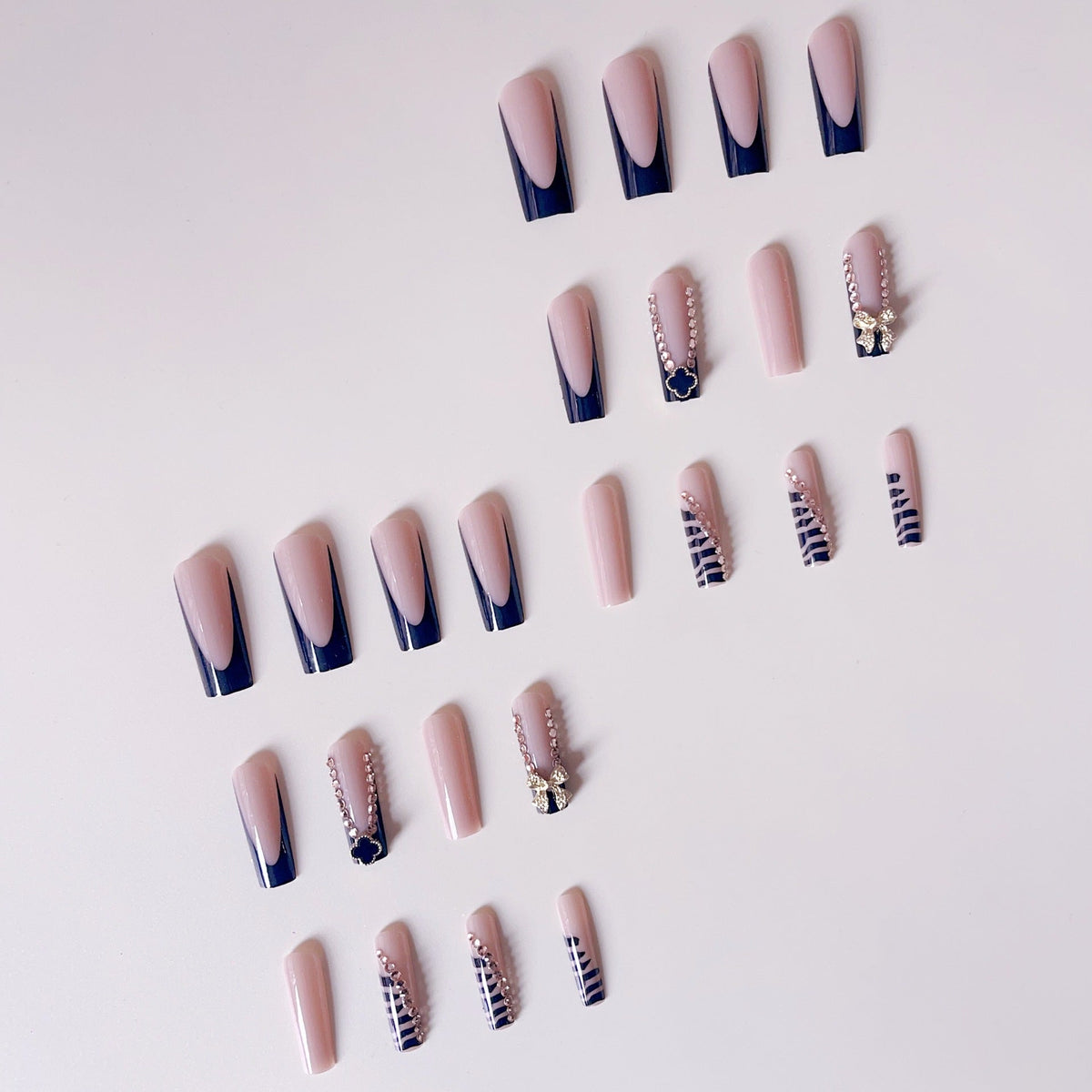 1Glamorous artificial nails with elegant design with rhinestones and 3D decorations Miroken