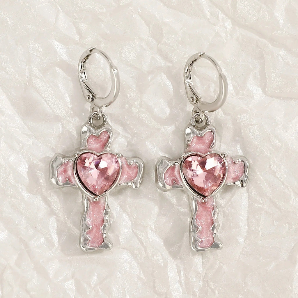 1Heart-Inspired Cross Dangle Earrings Miroken