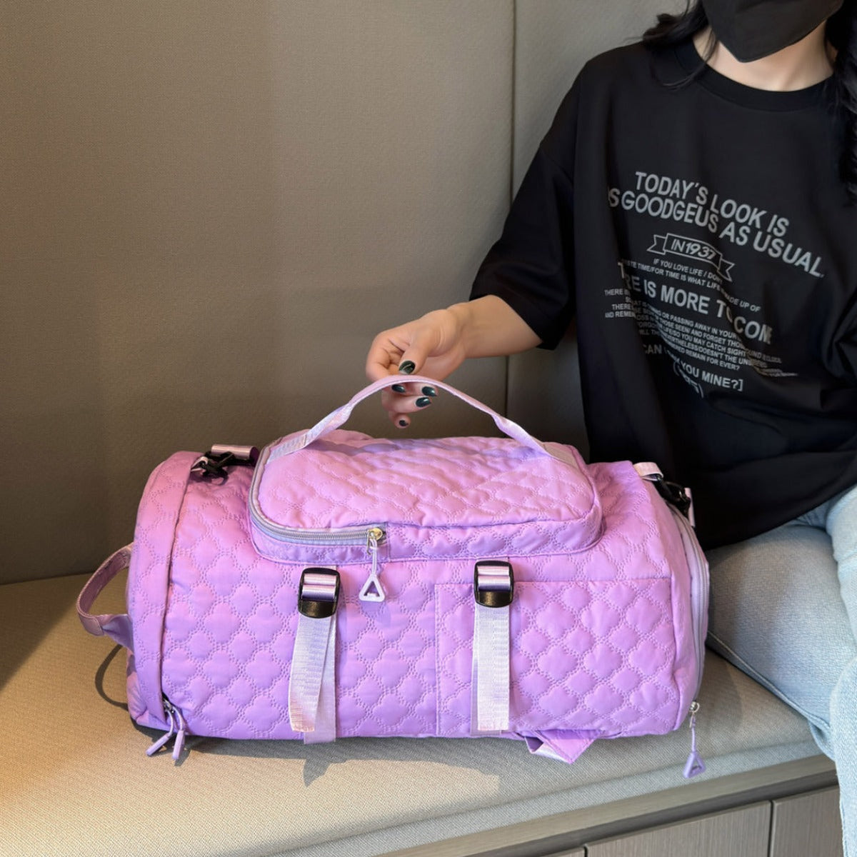 1Quilted Multi-Functional Travel Backpack Miroken