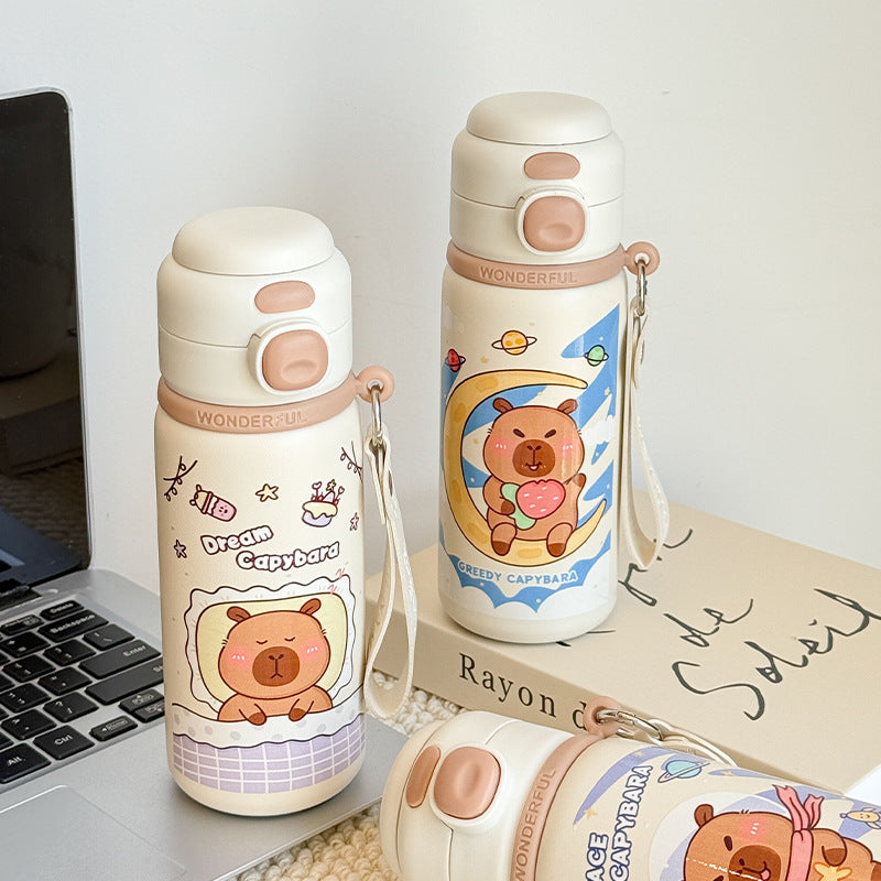 1Leak-proof stainless steel water bottle with cute capybara design Miroken