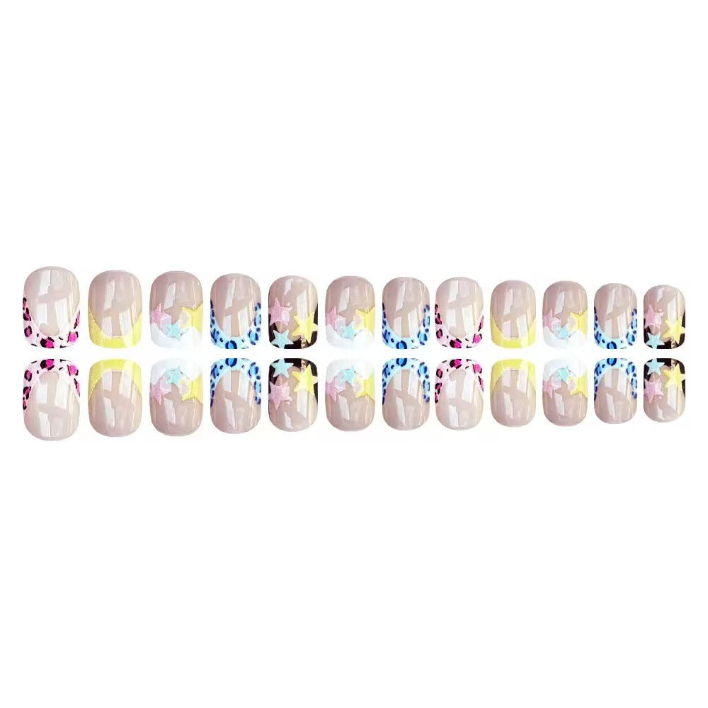 1Acrylic nail set with colorful star motifs and modern accents Miroken