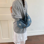 1Floral Embellished Denim Handbag Miroken