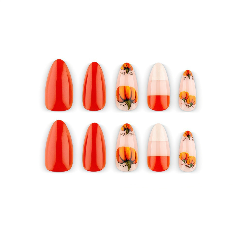 1Artificial nails in autumn pumpkin design Miroken