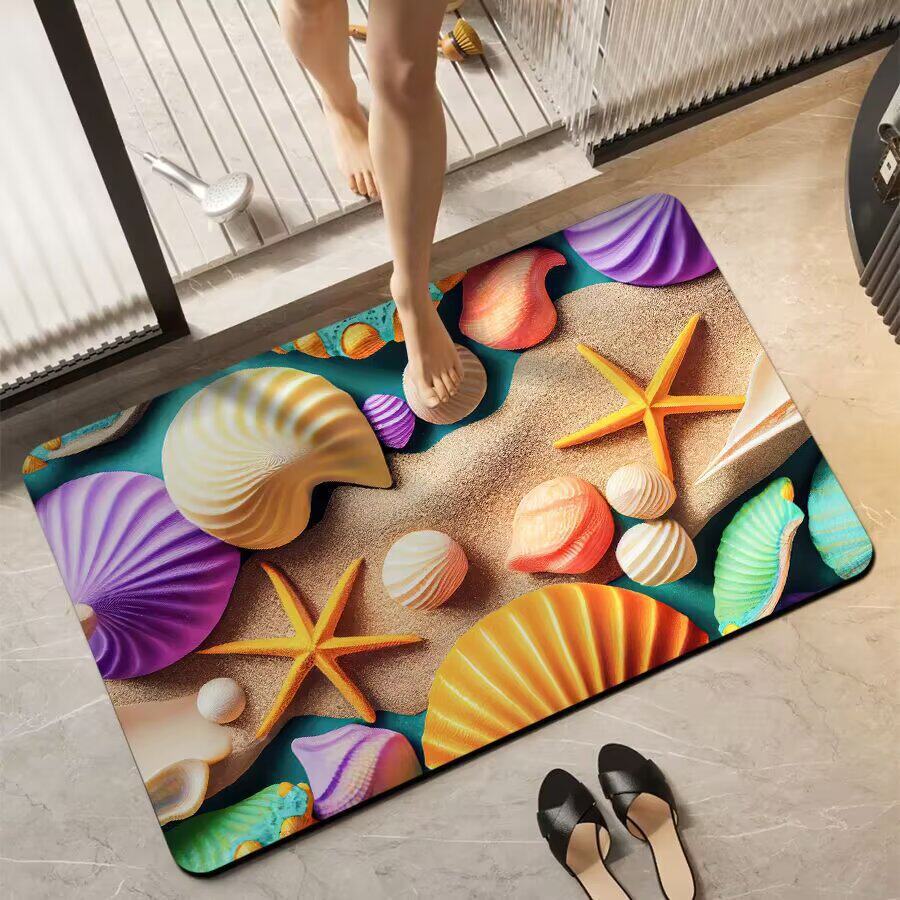 1Floral-Themed Non-Slip Bath Mat Miroken