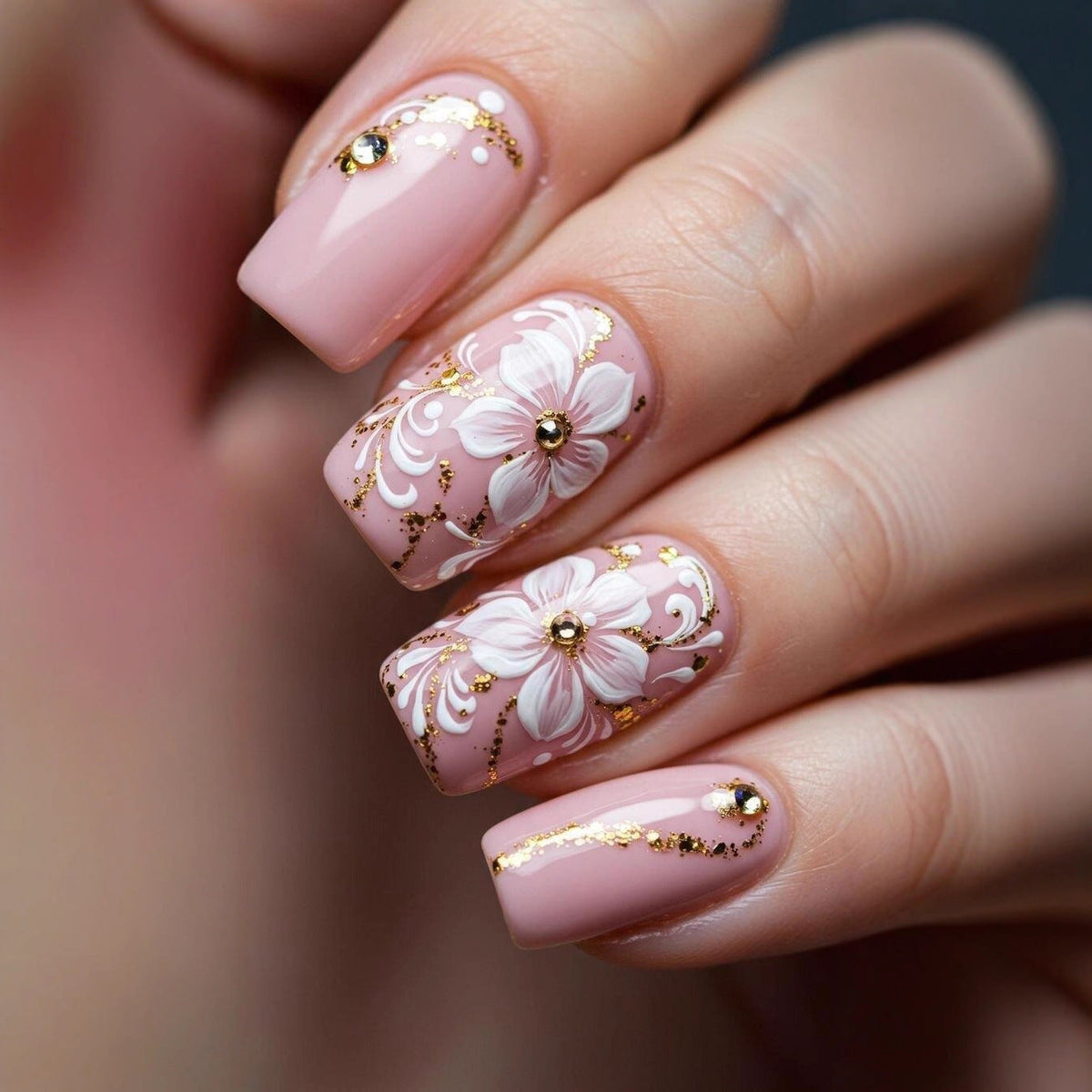 1Artificial nails with floral 3D applications Miroken