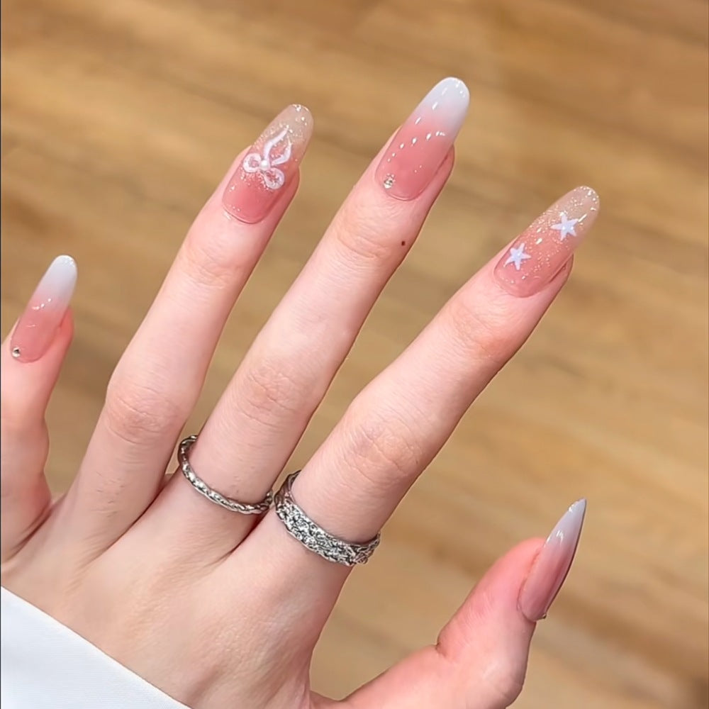 1Artistic Press-On Nail Set with Floral and Glossy Accents Miroken