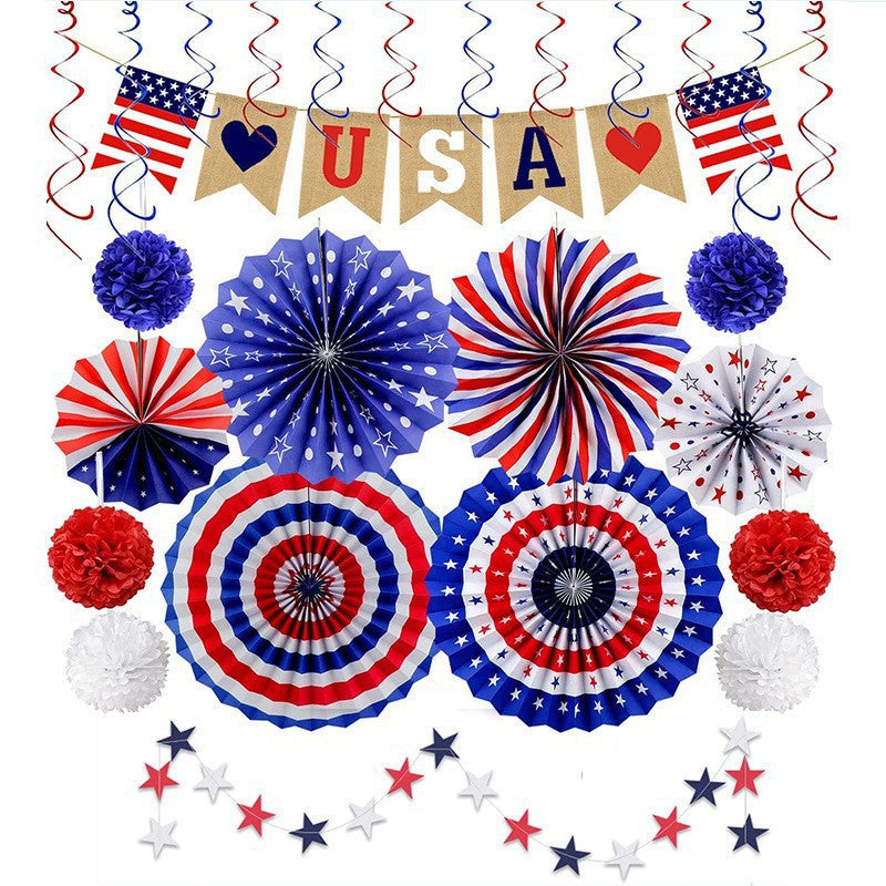 1Unisex multi-piece party decoration set with paper fans pom poms bunting garland Miroken