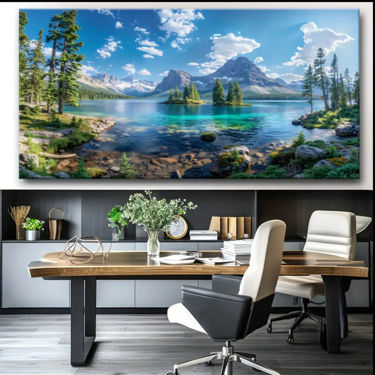 1Panoramic Gallery-Wrapped Mountain Lake Canvas Wall Art Print With High-Definition Archival Inks