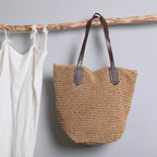 1Generous wicker tote bag with leather handles Miroken