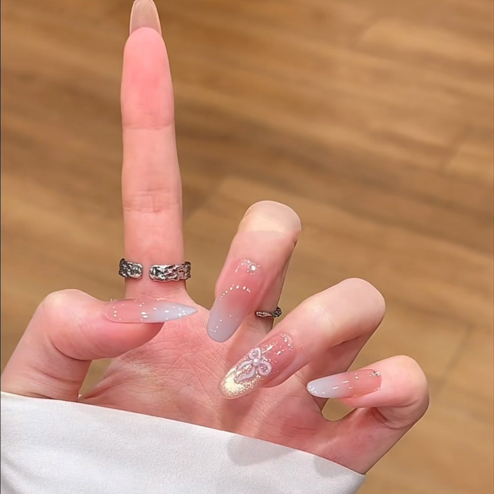 1Artistic Press-On Nail Set with Floral and Glossy Accents Miroken