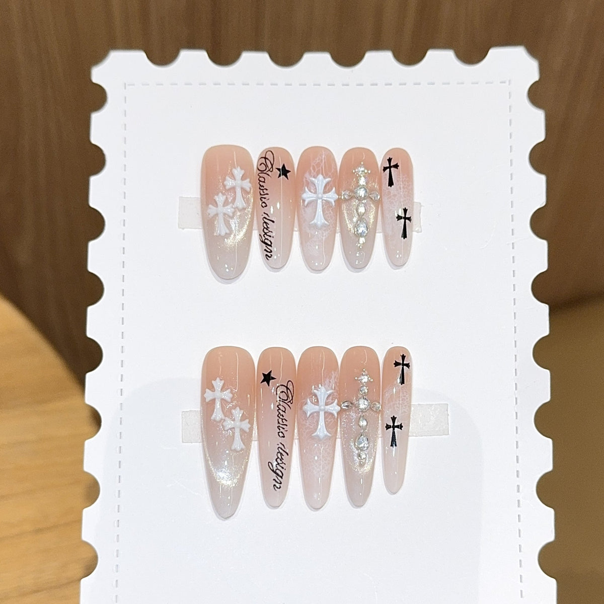 1Artificial nail tips with cross and glitter motifs Miroken
