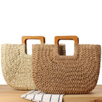 1Handcrafted straw bag with wooden handle Miroken