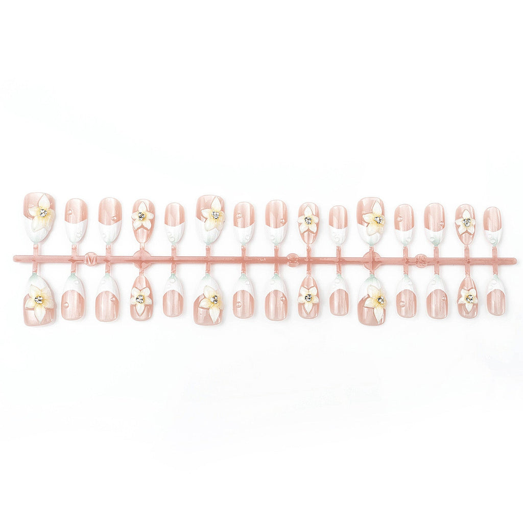 1Premium Decorative Press-On Nail Set with Floral Accents Miroken
