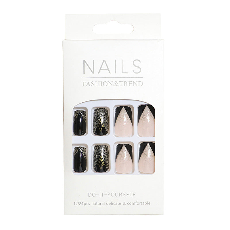 1Elegant Press-On Nail Art Set with Geometric Design Miroken