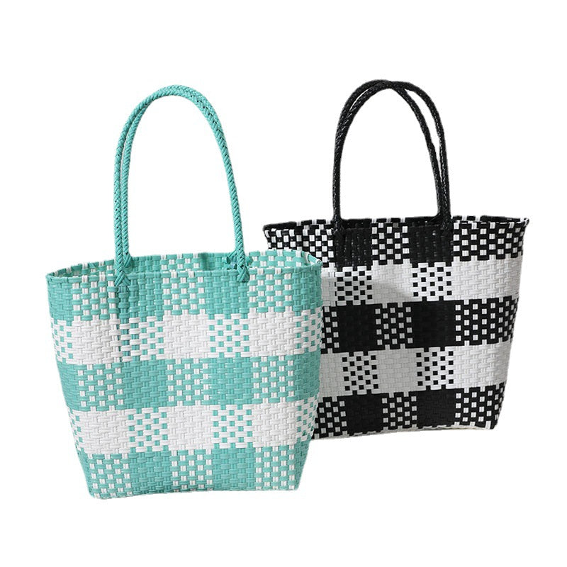 1Handmade basket bag in modern check pattern Miroken