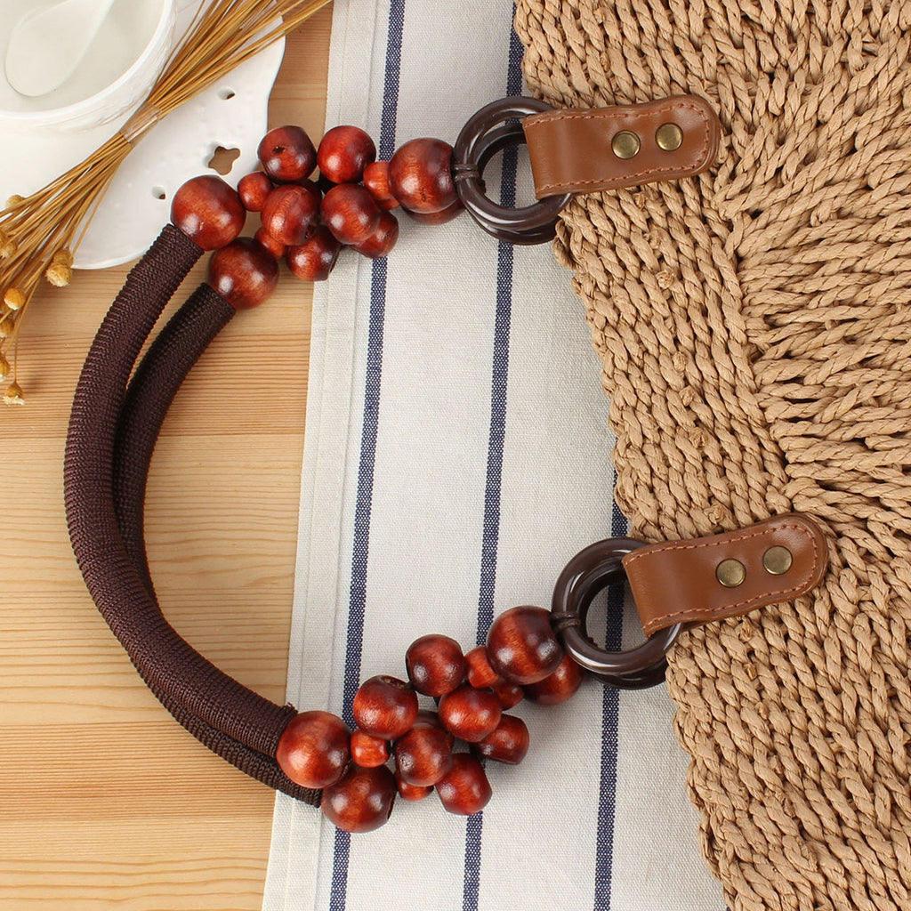 1Handbag with Decorative Wooden Beads and Natural Wicker Miroken