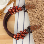 1Handbag with Decorative Wooden Beads and Natural Wicker Miroken