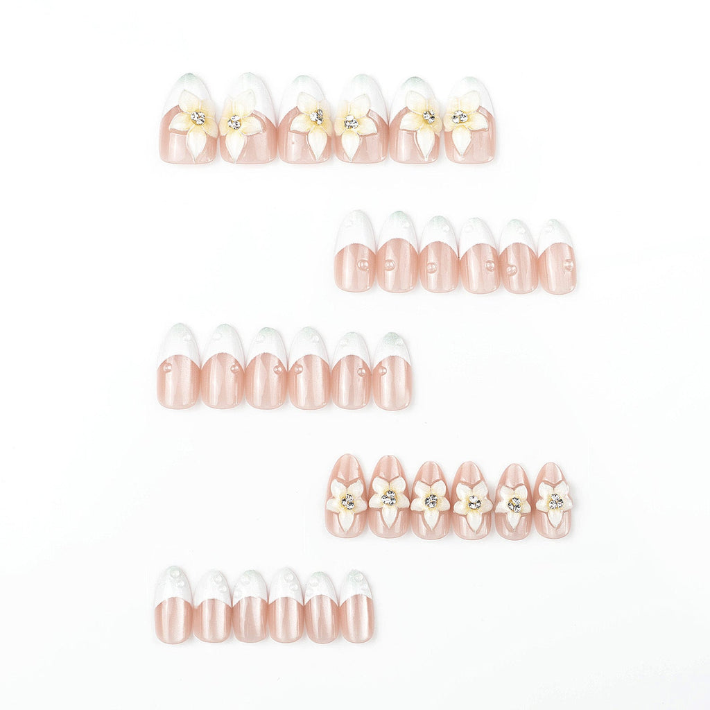 1Premium Decorative Press-On Nail Set with Floral Accents Miroken