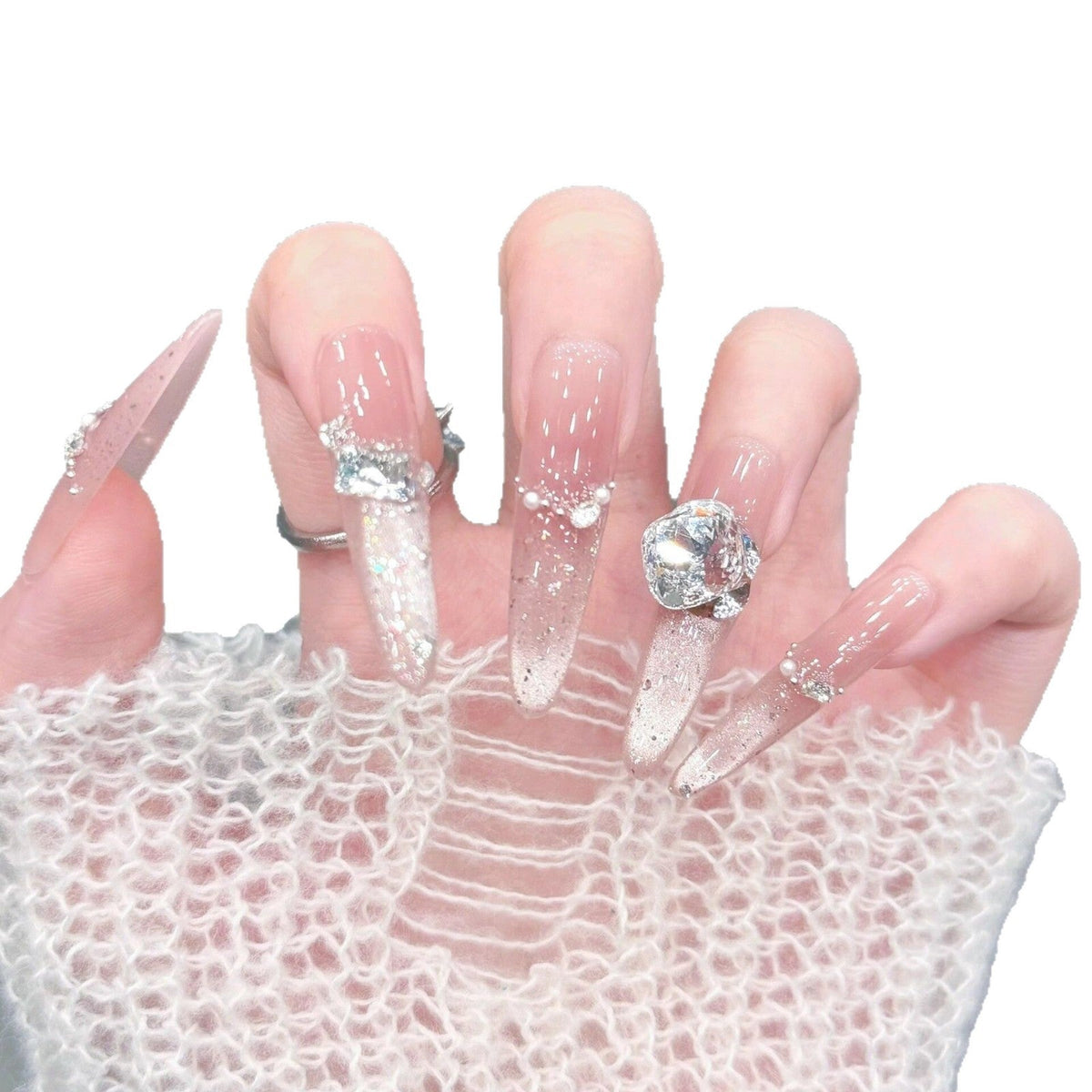 1Artificial nails with glitter and crystal embellishments Miroken