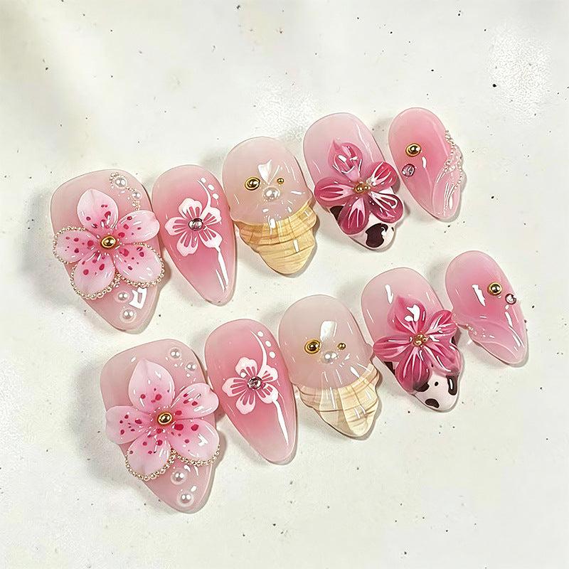 1Luxurious artificial nails with floral decorations Miroken