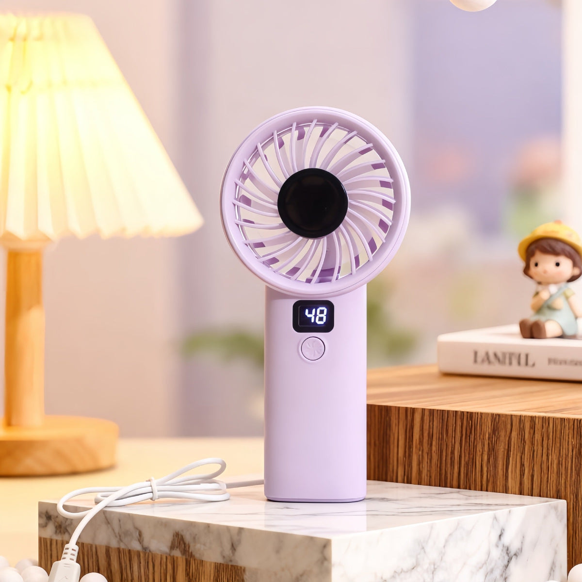 1Ladies portable handheld fan with digital speed display Miroken