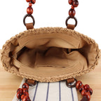 1Handbag with Decorative Wooden Beads and Natural Wicker Miroken