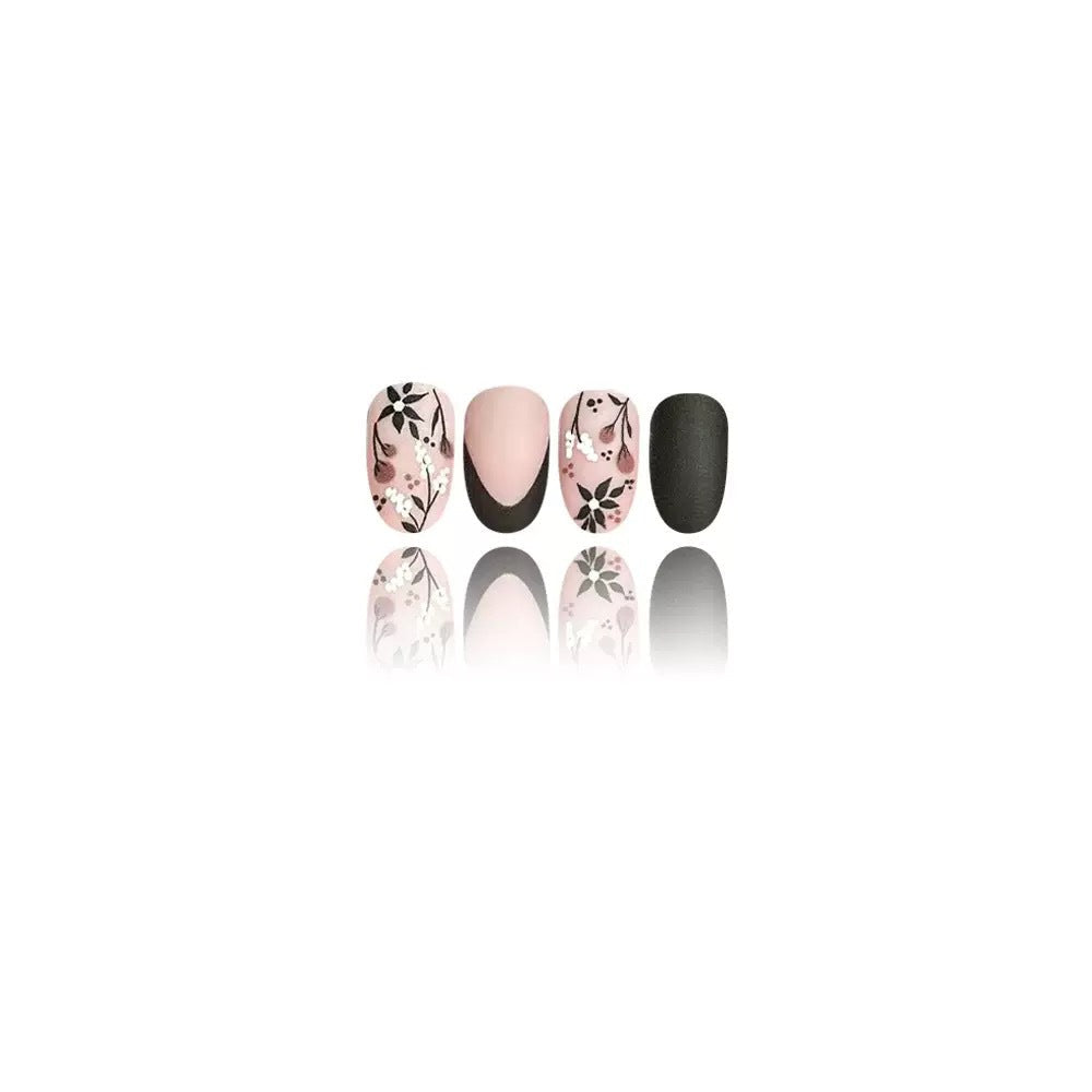 1Artificial Nail Set with Elegant Floral Accents and Stylish Shine Miroken