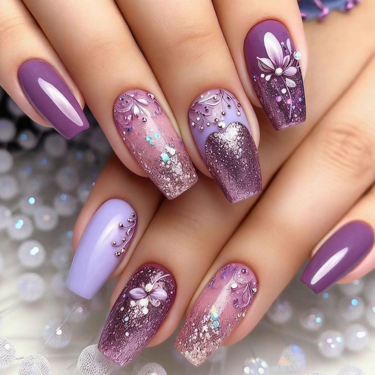 1Artificial nails with floral 3D applications Miroken