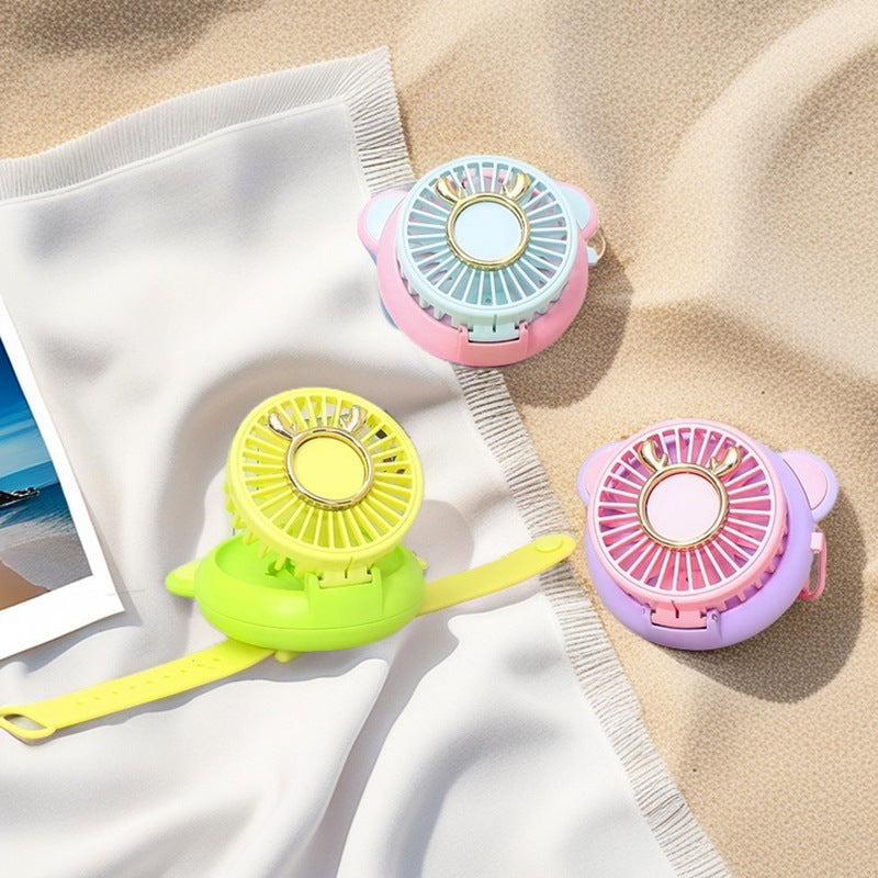 1Ladies portable hand fan with integrated mirror and cute animal design Miroken