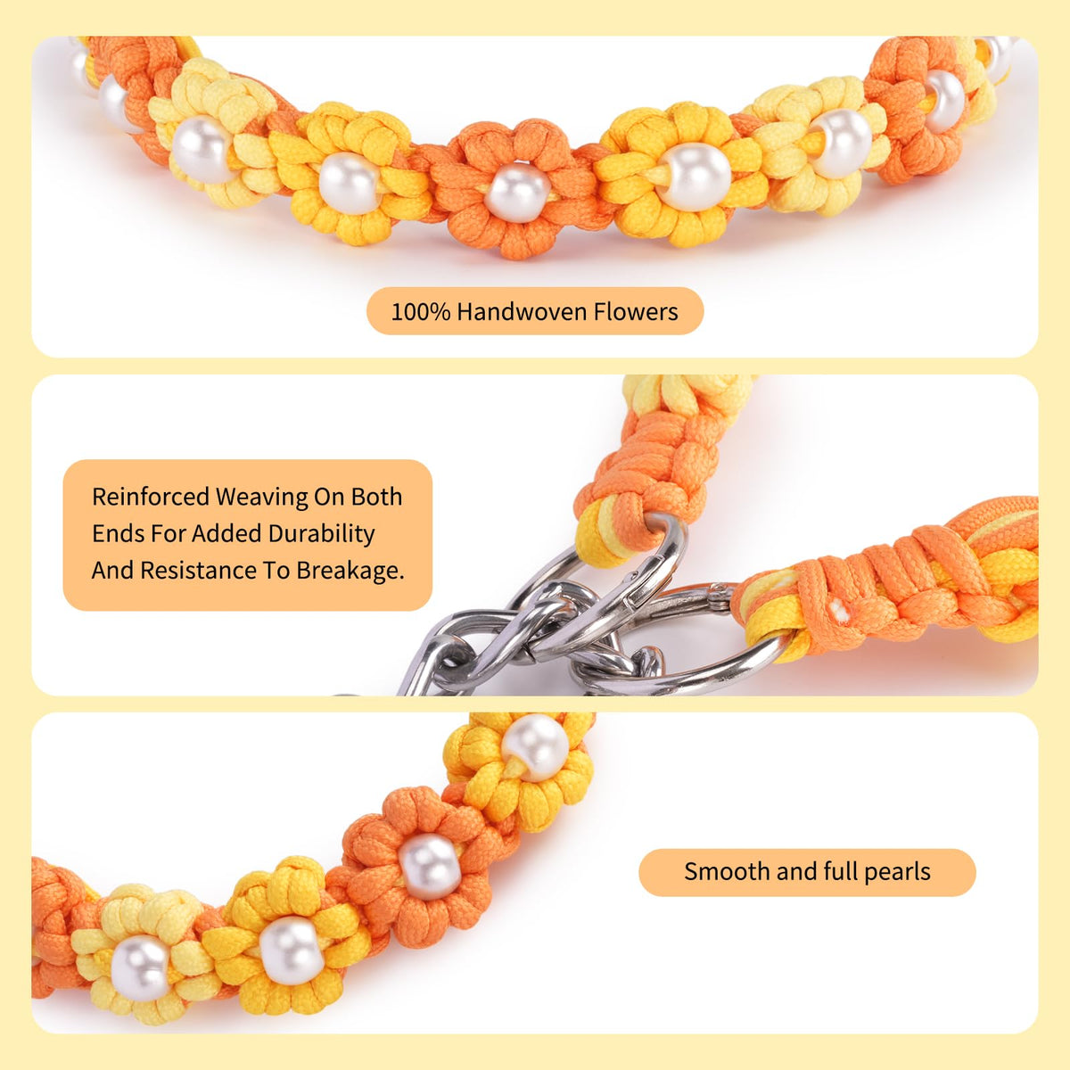 Handmade Floral Paracord Dog Collar with Faux Pearl Accents