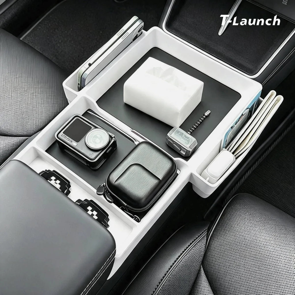 Center Console Upper Organizer Tray with Side Storage Pockets for Tesla Model 3/Y/Y L 2024+