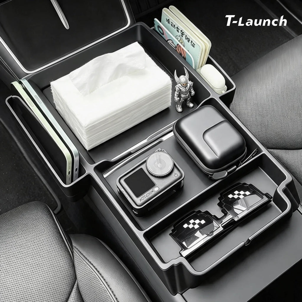 Center Console Upper Organizer Tray with Side Storage Pockets for Tesla Model 3/Y/Y L 2024+