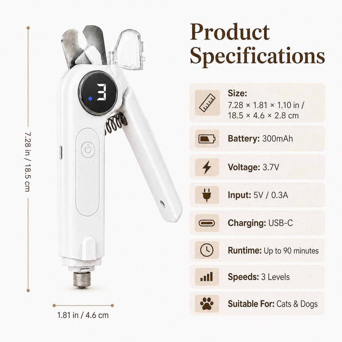 Miroken2-in-1 Pet Electric Nail Clipper & Grinder with LED Light