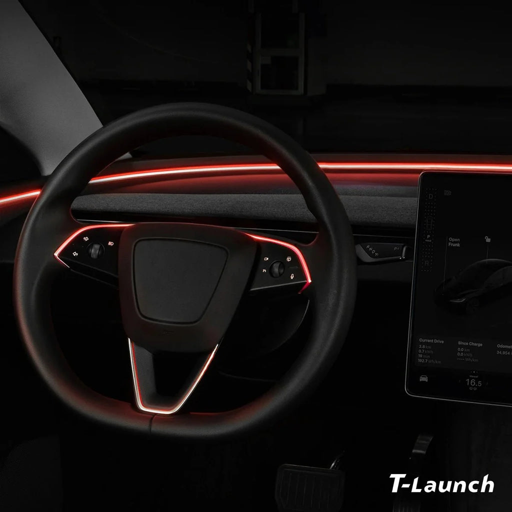 RGB Steering Wheel & Cup Holder Ambient Light Kit for Tesla Model 3 Highland 2024+ / Model Y Juniper 2025+ / Model YL 2026+