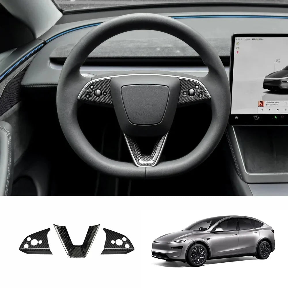 [Real Carbon Fiber] Steering Wheel Trim Cover Kit for Tesla Model YL 2026+