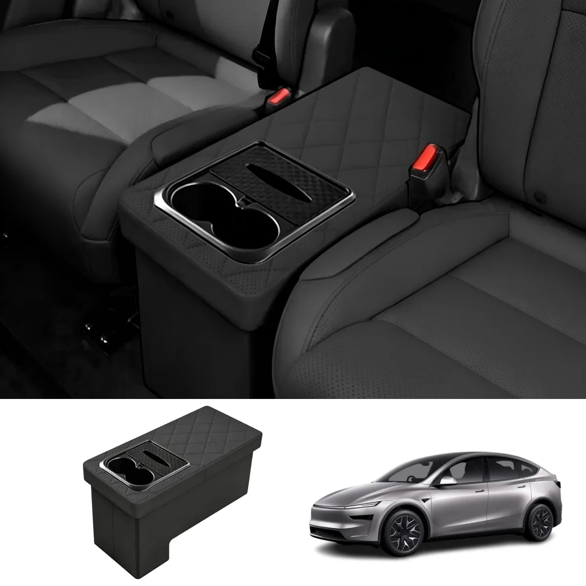 Foldable Rear Seat Storage Box with Cup Holders for Tesla Model Y L 2026+