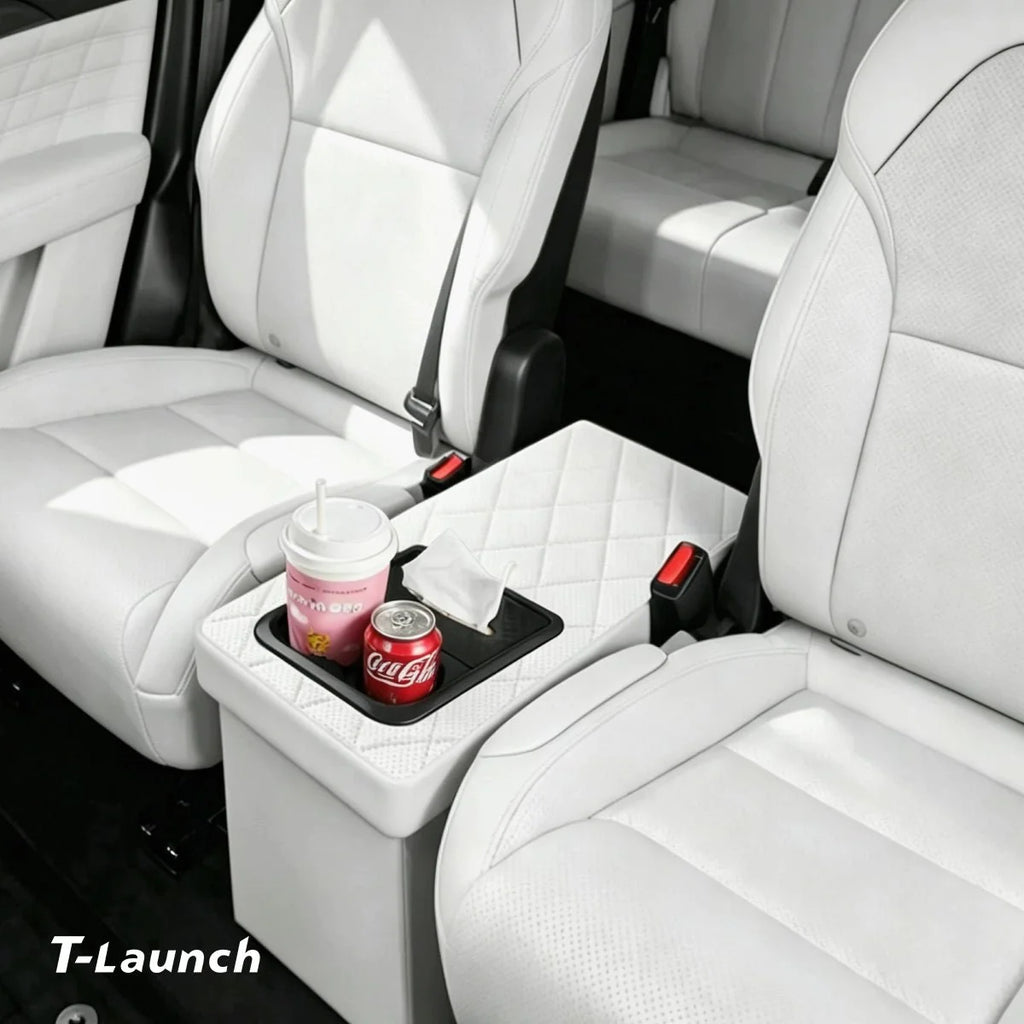 Foldable Rear Seat Storage Box with Cup Holders for Tesla Model Y L 2026+