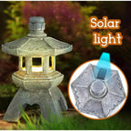 Solar Pagoda Lantern, Stone Resin Solar Garden Light for Outdoor Decor
