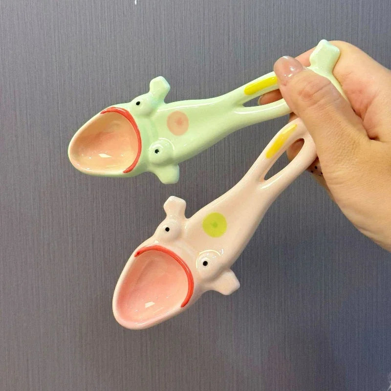 Funny Frog Long Handle Ceramic Spoon