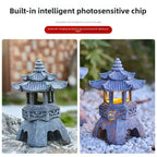 Solar Pagoda Lantern, Stone Resin Solar Garden Light for Outdoor Decor