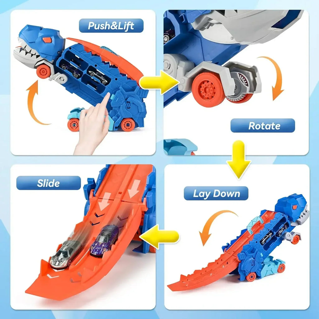 Dinosaur Truck with Foldable Sliding Race Track