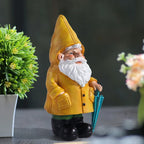 Garden Gnome Statue with Yellow Umbrella Resin Yard Decor